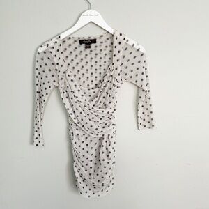 SWEET PEA STACY FRATI Women’s Ivory Black Polka Dot Wrap Front Nylon Mesh Top XS